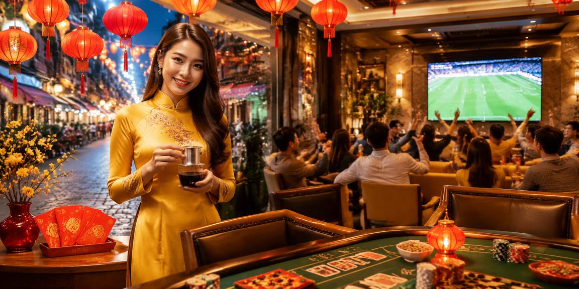 Người dùng Hà Nội thư giãn chơi bài trong quán cà phê khi trải nghiệm nền tảng giải trí